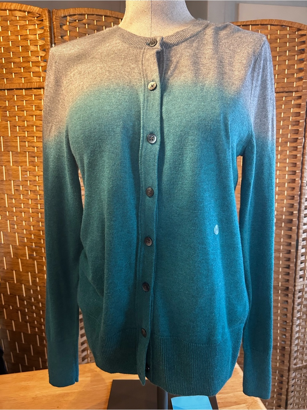 Eddie Bauer Ombre Cardigan Teal Gray Cotton Blend Button Front NWT